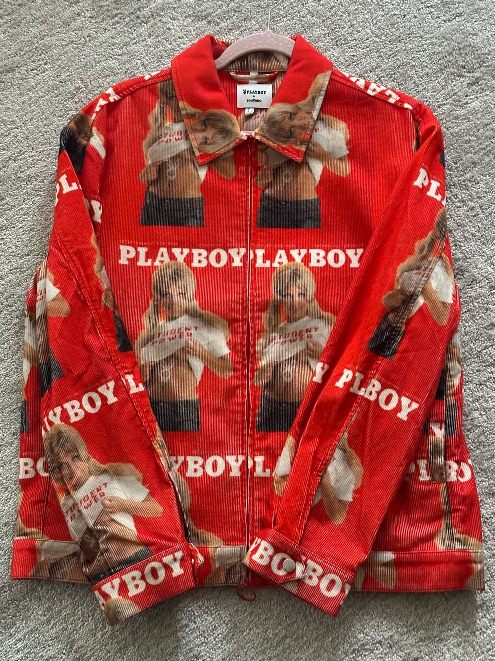 PLAYBOY Red Graphic Corduroy Zip Jacket